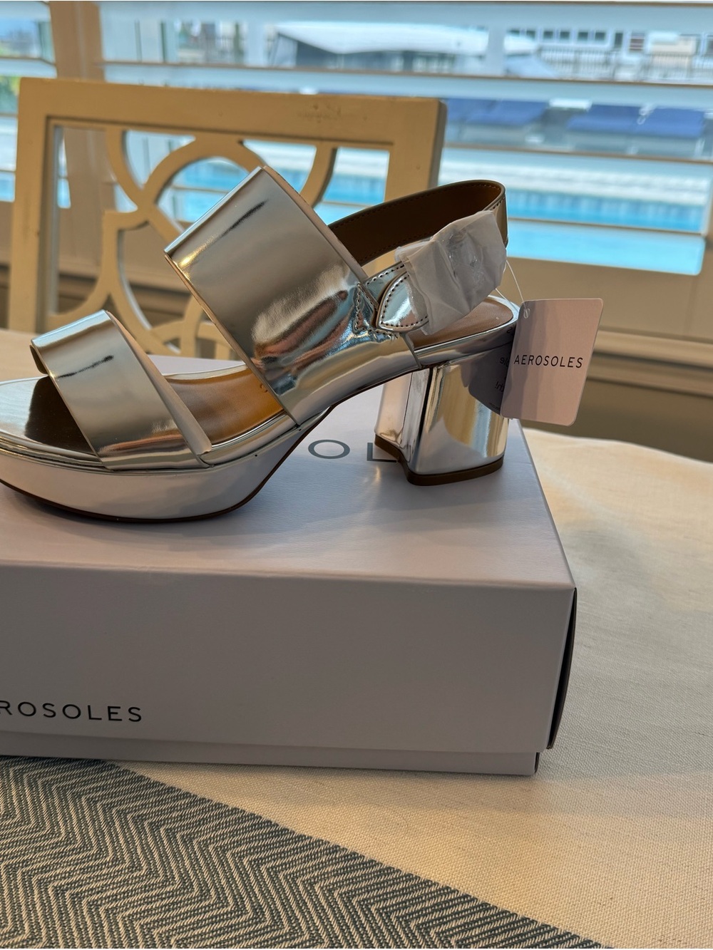 Aerosoles Silver Metallic Block Heel Sandals